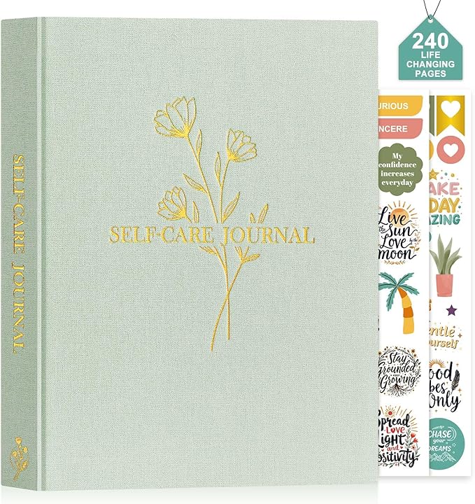 Lanpn Self Care Journal for Women, Self Love Guided Journals with Prompts, Daily Reflection Wellness & Gratitude Planner, 5 Minute Mental Health Notebook, Mindfulness Mood Log, 240 Pages, Sage Green Lanpn