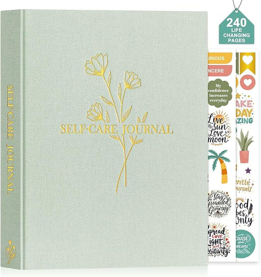 Lanpn Self Care Journal for Women, Self Love Guided Journals with Prompts, Daily Reflection Wellness & Gratitude Planner, 5 Minute Mental Health Notebook, Mindfulness Mood Log, 240 Pages, Sage Green Lanpn