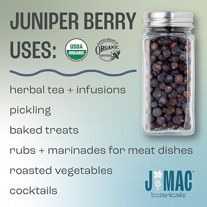 J MAC BOTANICALS, Organic Whole Juniper Berries, Certified USDA Organic, juniper for herbal infusions, seasoning beef, pork, turkey brine, soups, cocktail bombs - Bloomnest