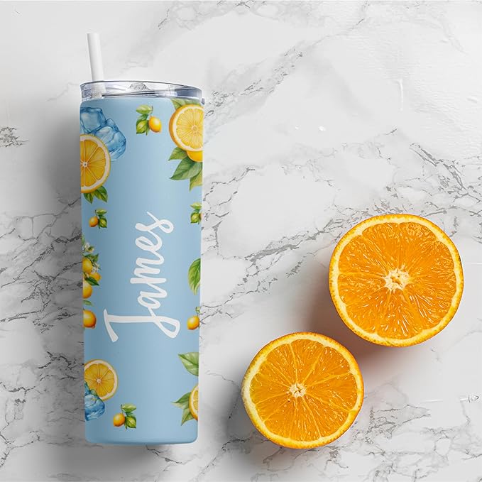 Personalized 20 Oz Skinny Tumbler - Custom Name Skinny Tumbler with Summer Design, BPA-Free Stainless Steel, 6 Designs - Customized Summer Gift - Bloomnest