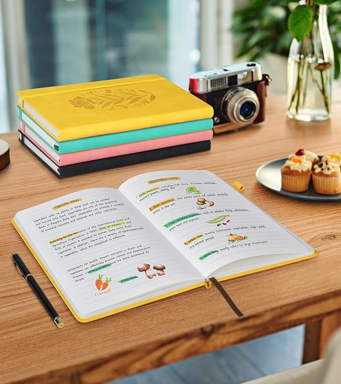 Lined Journal Notebook for Women, A5 Yellow Hardcover Leather Journals for Writing, 200 Pages Travel Daily Journal,Thick College Ruled Notebook for Work School, Note Taking, Business 5.75'' X 8.38'' - Bloomnest