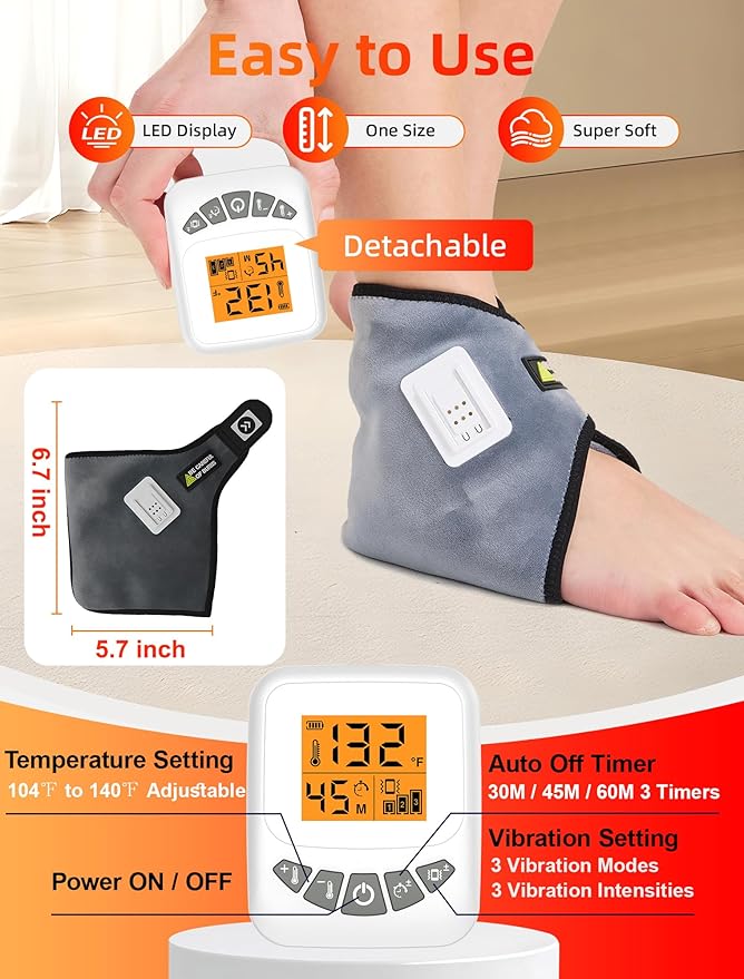 CAMECO 2-in-1 Cordless Ankle Massager with Heat for Achilles Tendinitis, 5000mAh & 104℉-140℉ Heated Ankle Heating Pad with Massage for Arthritis Pain Relief, Portable Heated Foot Warmer Wrap