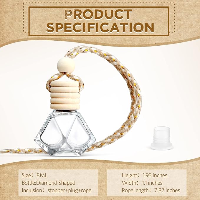BBTO 50 Pcs Hanging Car Air Freshener Car Diffuser Bottles Empty Glass Perfume Bottle Freshener Diffuser Bottle Pendant for Essential Oil Fragrance Aromatherapy Bottle Ornament(Rhombus) - Bloomnest