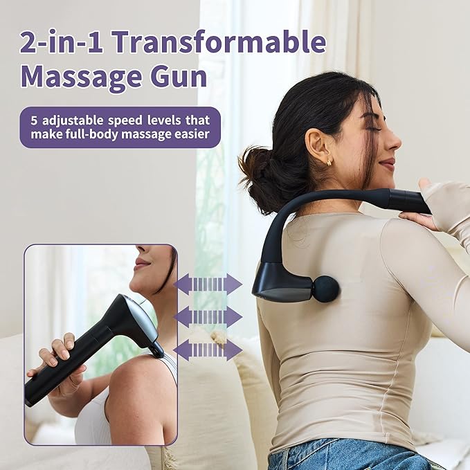 2-in-1 Detachable Muscle Massage Gun Deep Tissue with 20'' Extension Handle, Back and Neck Massager for Pain Relief, Handheld Massager for Shoulder Lower Back Leg Waist, FSA-HSA Eligible - Bloomnest