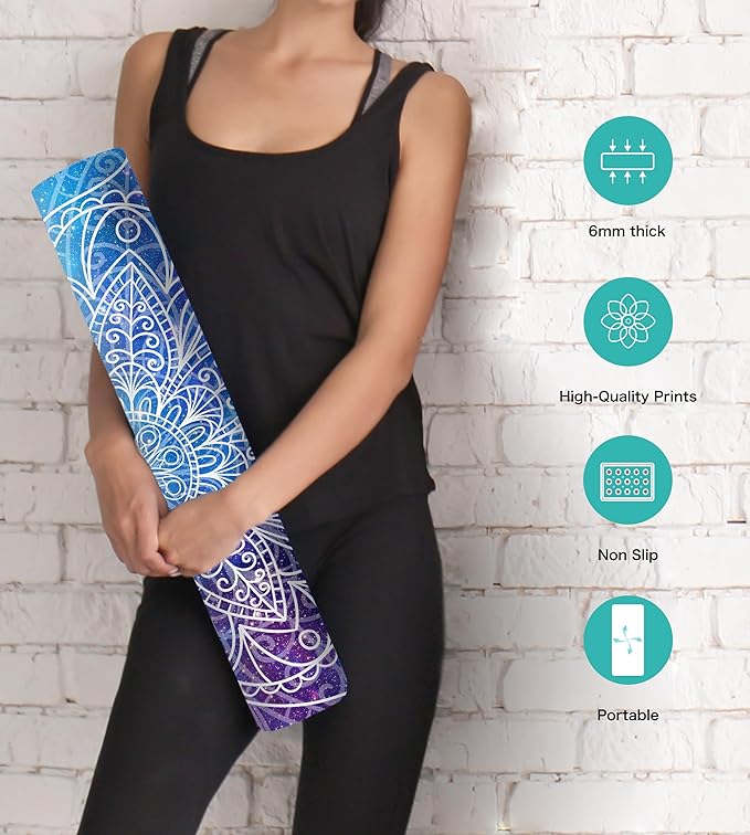 Non Slip Yoga Mat TPE Workout Mat for Men Women, Thick Workout Mat with Carrying Strap, Fitness Mats for Exercise, Yoga, Fitness, Pilates, Floor Workouts (72" x 24" x 6mm) - Bloomnest