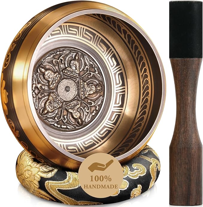 Tibetan Singing Bowls Set Authentic - Handmade in Nepal Sound Bowl for Yoga, Chakra, Meditation, Stress Relief Tool, Meditation Accessories and Unique Gifts for Women, Men RelaehihforEveryone