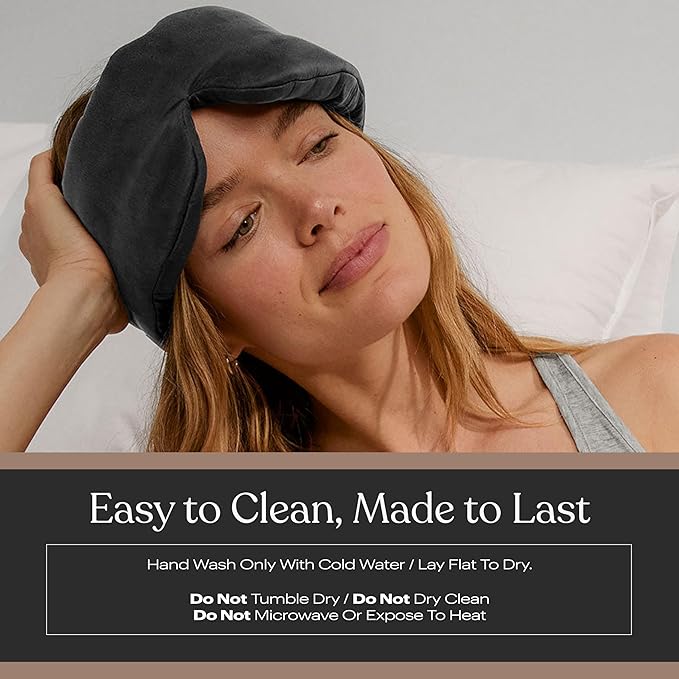 Lunya Weighted Silk Sleep Mask – Mulberry Silk Eye Cover with Cooling Glass Beads, Noise-Reducing Fit, Washable Fabric, and Travel Pouch – Sleeping Mask for Men and Women - Meditative Grey – Small - Bloomnest