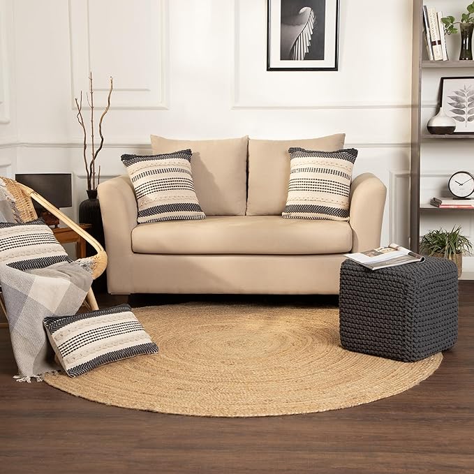REDEARTH Cube Pouf Foot Stool Ottoman - Hand Knitted Coffee Table - Cotton Cord Boho Pouffe - Home Décor Poof - Stuffed Footrest for Living Room - Bedroom - Patio (16" x 16" x 16") - Dark Gray - Bloomnest