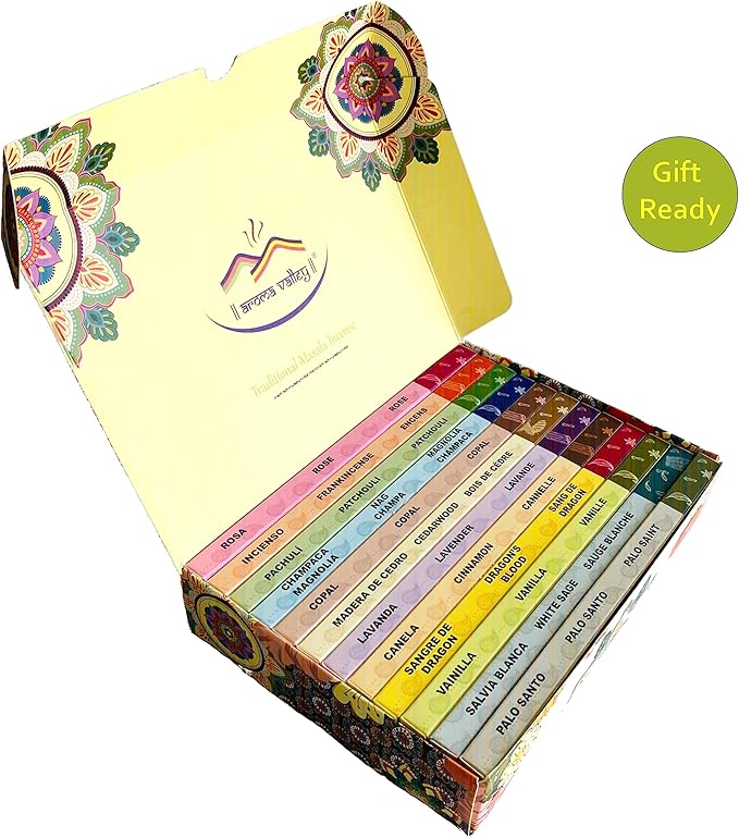 Hand-Rolled Incense Sticks - Premium 100-sticks Variety Set, 12 Different Scents - Traditional Masala Incense