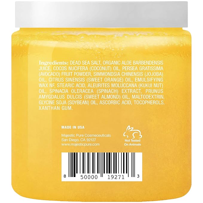 Majestic Pure Sweet Orange Body Scrub for All Natural Skin Care - Exfoliating Multi Purpose Body and Facial Scrub Moisturizes and Nourishes Face and Skin - 10 oz - Great Gift for Her - Bloomnest