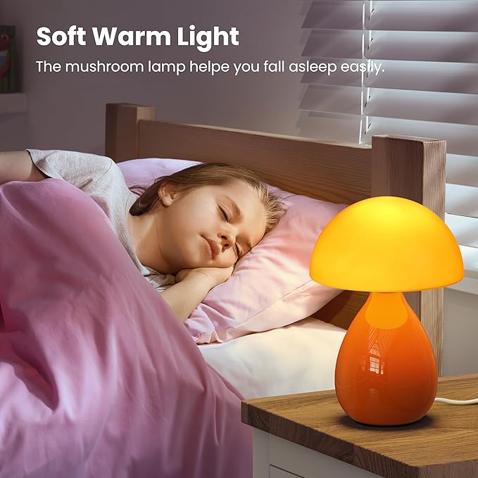 Mushroom Lamp Table Lamp, Mini Modern Lamp Bedside Nightstand Light Desk Cute Small Light Dimmable for Bedroom, Living Room, Ceramic Base Glass Led Home Decor for Woman Children Gifts - Bloomnest