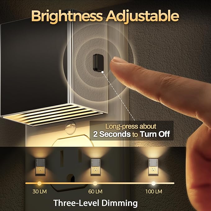 DORESshop LED Night Lights Plug into Wall [2 Pack], Plug in Nightlight, 3 Level Brightness Adjustable Night Light, Dusk to Dawn Sensor, Nightlights for Adults, Bedroom, Bathroom, Hallway, Silver Cover - Bloomnest