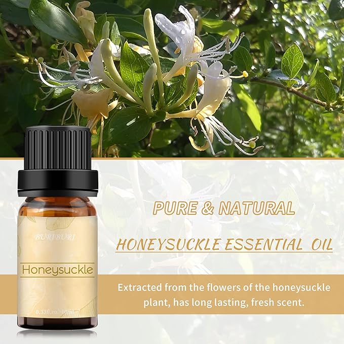 BURIBURI Honeysuckle Essential Oils, 100% Pure, Undiluted, Natural Aromatherapy Honeysuckle Oil for Diffuser, Massage BURIBURI