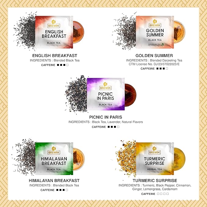 BREWIX Premium Assorted Tea Sampler Gift Box (15 Pyramid Individually Wrapped Tea Bags) | Herbal Tea, Black Tea, Green Tea | Tea Gift Set & Variety Pack | Gifts for Women & Men, Tea Set - Bloomnest