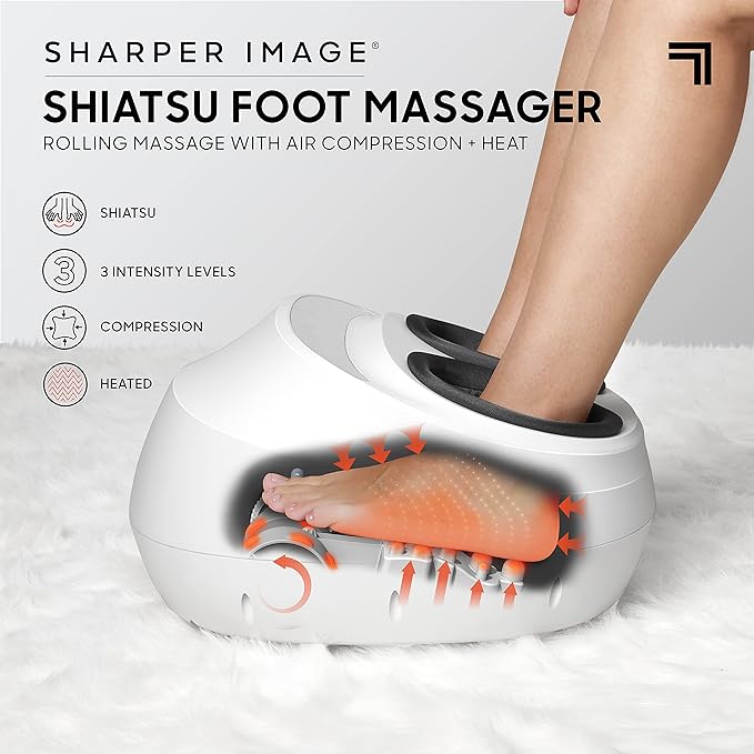 Sharper Image Shiatsu Foot Massager with Heat & Air Compression – Deep Kneading Rollers & Washable Cover| Relief for Heels, Balls, Arch| Electric Feet Massager| Masajeador| Massage Tool| Mens Size 12 - Bloomnest