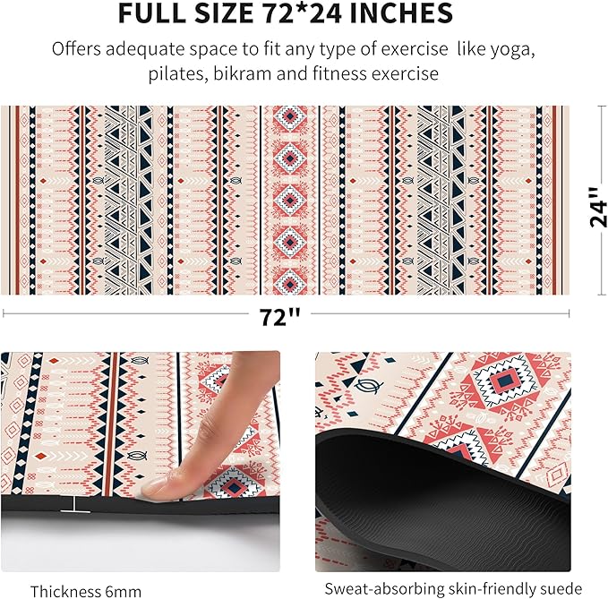 nuveti Yoga Mat Print Extra Thick TPE Non Slip Fitness Exercise Mat with Carrying Bag,72"x24" Extra Thick 6MM Exercise & Workout Mat for Yoga, Pilates Fitness and Floor Exercises - Bloomnest