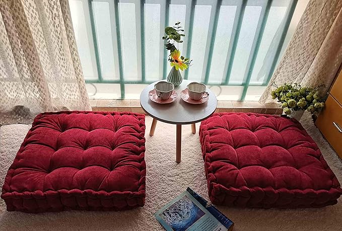 Verpert Floor Pillow 25x25 Inch, Square Meditation Cushion Floor Seating for Adults, Oversized Tufted seat Cushion Reading Nook for Kids, Yoga Meditation Pillow for Sitting on Floor Maroon