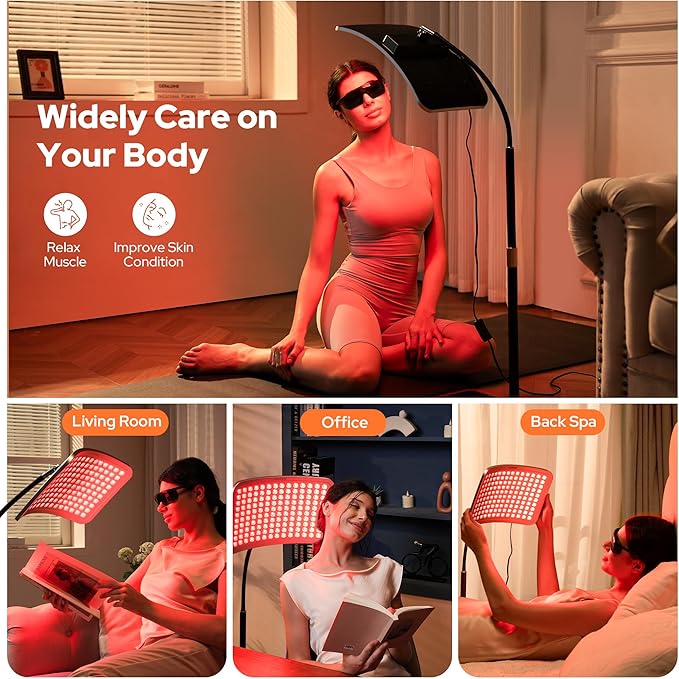 Red Light Therapy for Body and Face, Infrared Red Light Therapy Lamp with Stable Stand, 660nm and 850nm Infrared Pannel SUNKENET