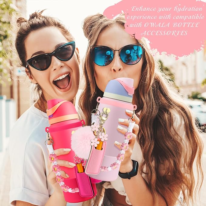 Compatible for Owala Accessories Bundle: Silicone Boot for 24oz & 32oz Bottles, Charms, Handle, Strap, Rubber Bottoms, and Decorative Add-ons for Your Compatible for Owala Water Bottle, Black Cherry Bloomnest