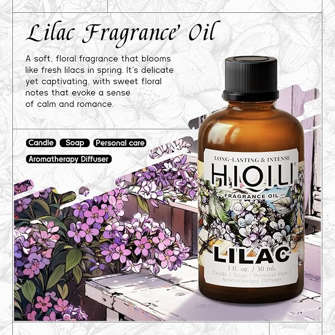 HIQILI Lilac Fragrance Oil for DIY Perfume, Candle & Soap Making, Soft Floral Scents for Essential Oils Diffuser - 1 Fl Oz HIQILI