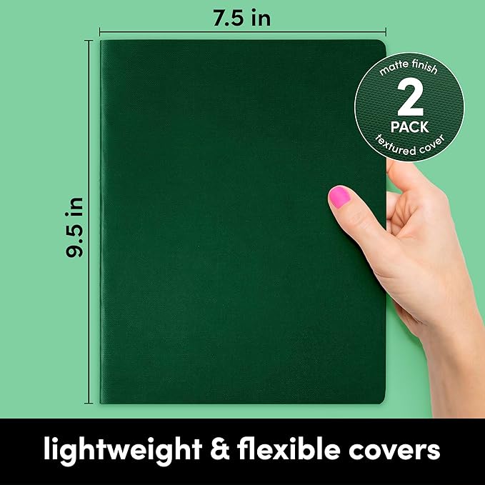 PAPERAGE Soft Cover Lined Journal Notebook, 2 Pack, (Dark Green), 100 Pages, Large 7.5 inches x 9.5 inches, College Ruled, Ideal for Note Taking & Travel Journal - Bloomnest
