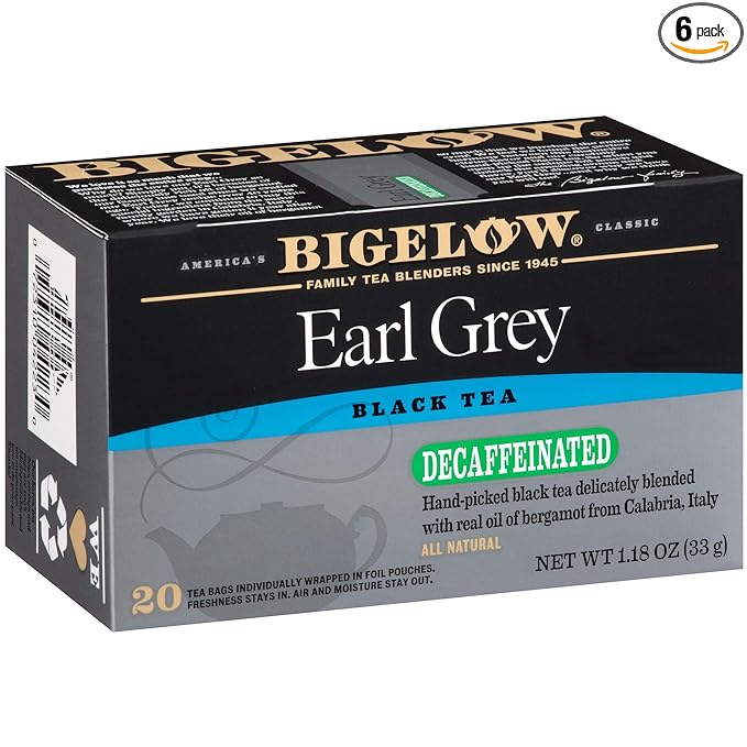 Bigelow Tea Decaffeinated Earl Grey Black Tea, Decaf Tea, 20 Count Box (Pack of 6), 120 Total Tea Bags - Bloomnest