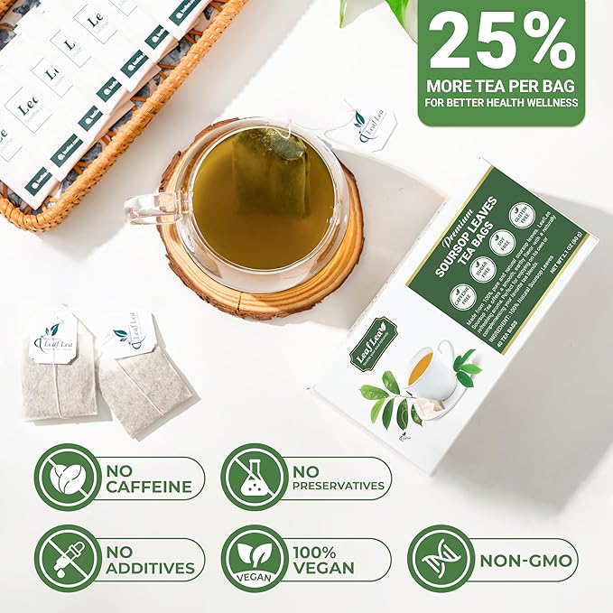 LeafLea 160 Premium Soursop Tea Bags, Natural & Pure Sour sop Graviola Tea Leave, Hoja Guanabana Leaf Herbal Tea Bags Variety Pack of 4, Digestive Support, Nutrient-Rich, Vegan, Sugar/Caffeine Free - Bloomnest
