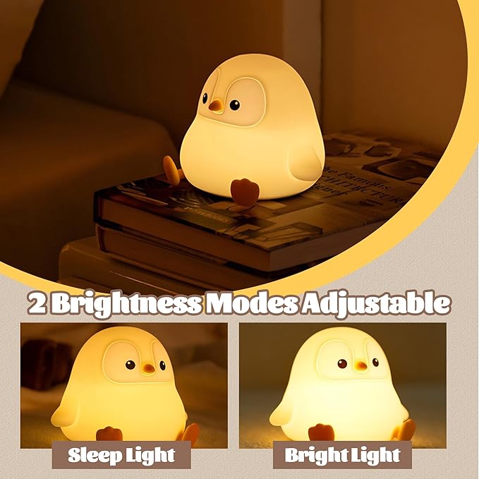Penguin Nursery Night Light,LED Squishy Silicone Lamp,2 Levels Dimmable Bedroom Nightlight for Kids,Touch Light,Dorm Decor lamp,Baby Boys Girls Gifts (Sitting Penguin) - Bloomnest