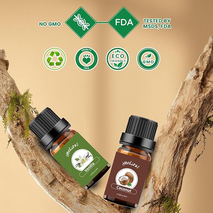 yethious Vanilla Coconut Essential Oil Set Coconut Oil Organic Vanilla Essential Oils for Soap Making, Diffuser, Skin Hair Care - 2 x 10ML - Bloomnest