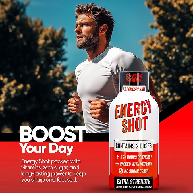 B12 Açaí Pomegranate Extra Strength Energy Shot 12 pk – 260mg Natural Caffeine B12 B6 – Energy & Vitality Support – 2 Servings Sugar Free Zero Calorie Green Tea B-Vitamins Electrolytes Vegan – 1.93 fl oz - Bloomnest