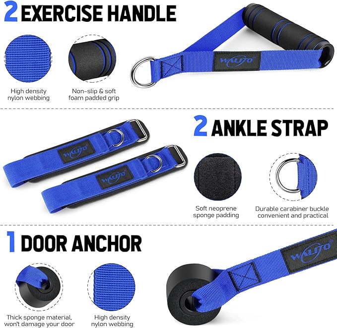 WALITO Resistance Bands Set - Exercise Bands with Handles, Door Anchor, Legs Ankle Straps, for Heavy Resistance Training, Physical Therapy, Muscle Training, Yoga, Home Workouts, Gym - Bloomnest