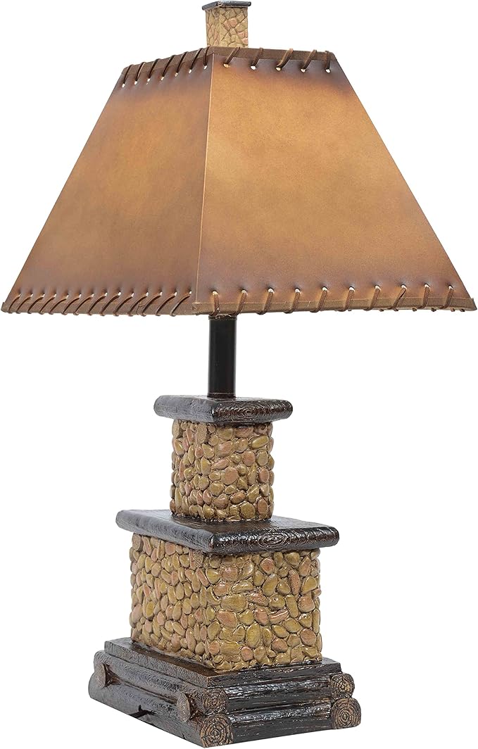 BLACK FOREST DECOR - Stone Fireplace Lamp - Rustic Cabin Lighting for Living Room or Bedroom - 15" W x 7" D x 25" H - Bloomnest