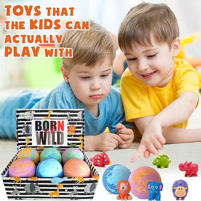 Bath Bombs for Kids with Surprise Inside - Organic Bath Fizzies with Toys Inside. All Natural, Gentle, and Kids Safe, Rainbow Spa Bath Fizz Balls, Stocking Stuffers Christmas Gifts for Boys, Girls - Bloomnest