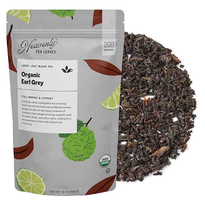 Heavenly Tea Leaves Organic Earl Grey, Bulk Loose Leaf Black Tea, 1 Lb. (Approx. 200 Cups) - Strong, Full Bodied, Brisk, Great For Hot Or Iced Tea, Naturally Caffeinated, Premium Quality - Bloomnest