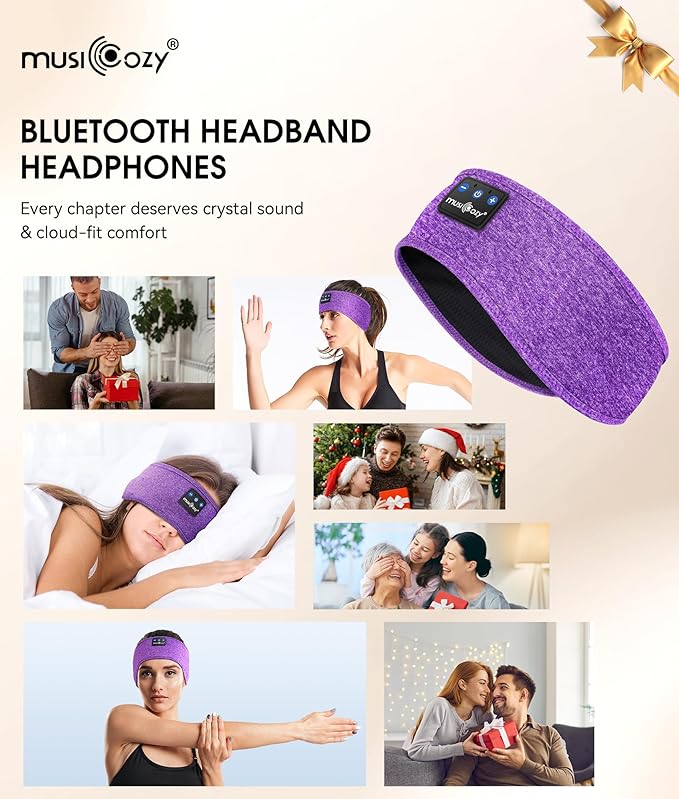 MUSICOZY Sleep Headphones Bluetooth 5.4 Headband, Wireless Earphones Music Sleep Earbuds Sleeping Eye Mask with HD Stereo Speakers for Workout Running Travel Yoga, Ideal Gifts for Women Men - Bloomnest