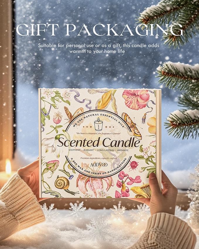 AOOVOO Candle Set - 4PC Scented Candles, 28 oz Soy Candles, Soy Candle for Home Scented, Balsam Fir/Cedar&Patchouli/Cinnamon&Apple/Vanilla Cake - Bloomnest