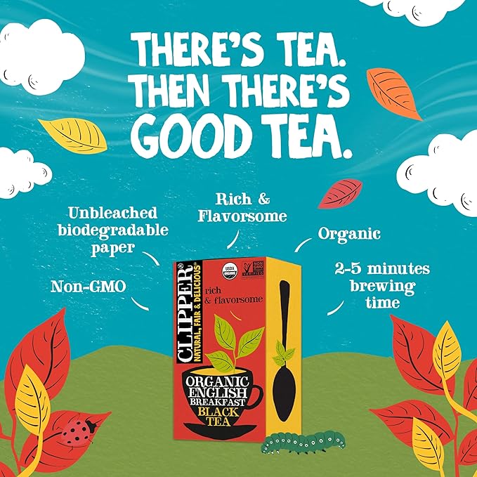 Clipper Tea Organic Fairtrade English Breakfast, Big Ben - USDA Organic, Non-GMO, Fair Trade, Sustainable Caffeinated Tea, 1 Pack, 20 Unbleached Tea Bags - Bloomnest