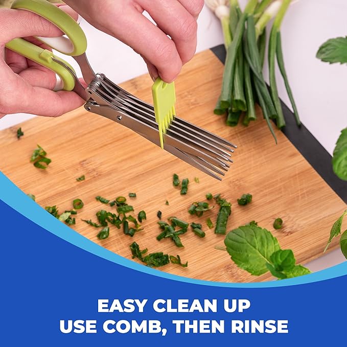 Jenaluca 5 Blade Herb Scissors - Salad Scissors - Cut & Chop Fresh Herbs & Leafy Greens - Stainless Steel Kitchen Shear Set with Cleaning Comb & Safety Cover - Kitchen Gadget - Black - Bloomnest