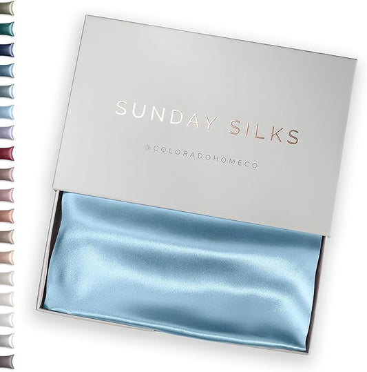 SUNDAYSILKS™ Premium Silk Pillow Cases | 100% Mulberry Silk Pillowcase with Zipper, All Sides Real 22 Momme Grade 6A Silk, Standard Queen, King Size [Topaz Blue] - Bloomnest