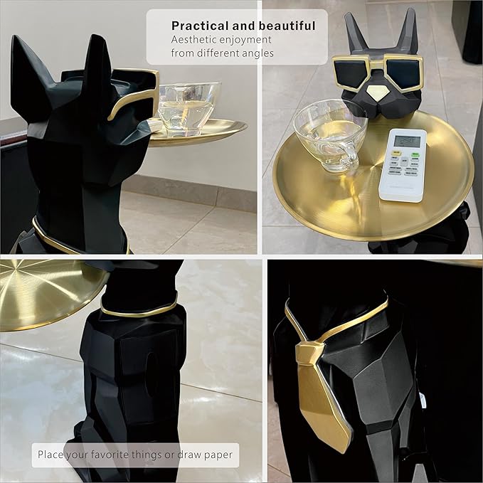 Beautiful and Elegant Decorative Pieces for Home, Dog Side Table with Tray and Storage，Dog 3D Sculpture Coffee Table Unique Home Decor(Black) - Bloomnest