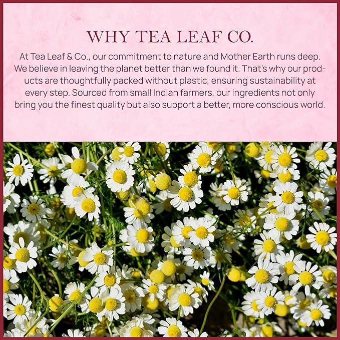 Tealeaf & Co. Chamomile Rose Citrus Herbal Tea Bags - Organic Chamomile Tea Bags with Rose Petals, Orange Peel, Lemon Grass, Hibiscus & Mint Leaves - Low Caffeine - Gluten Free - 50 Teabags - Bloomnest