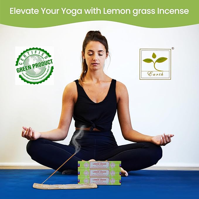 Satya Lemon Grass & Nagchampa Incense - 15gmx12 Pack with Raajsee Incense Holder - Bloomnest