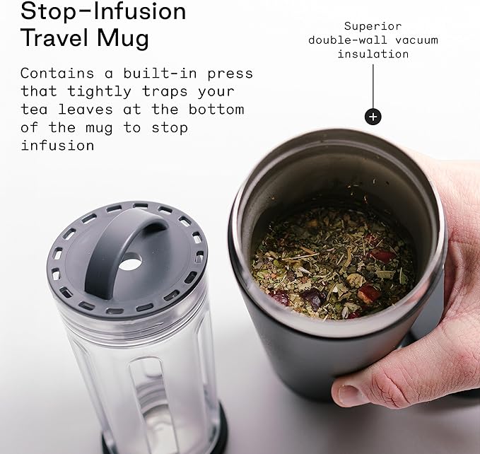 Firebelly Tea, Travel Tea Infuser Mug with Strainer, Insulated Tumbler for Loose Leaf Tea or Coffee, Leakproof Bottle for Hot or Iced Drinks, Stainless Steel Thermos with Lid, Noir - Bloomnest