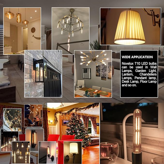 7.3 Inch E26 Led Bulb 6W Dimmable, 2700k Soft White Edison Bulbs 800LM, Equal 80 Watt Tubular T10 T9 Long Clear Glass Light Bulb for Rustic Pendant Pipe Wall Sconces Chandeliers - 4Pack - Bloomnest