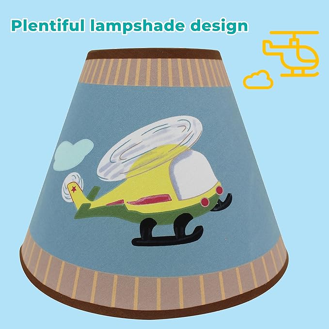 Fantasy Fields Kids Small Table Lamp, Truck Lamp, Car Lamp for Boys Room with Construction Truck Base & Helicopter Printed Shade, Transportation Themed - Bloomnest