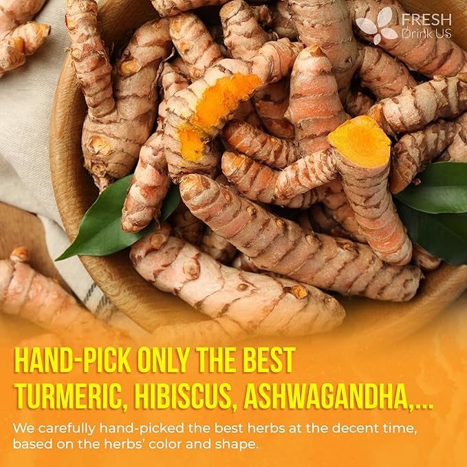 FreshDrinkUS, Premium Harmony Herbal Tea | 60 Tea bags | 100% Natural Turmeric, Hibiscus, Ashwagandha, Goji Berry, Reishi, Cinnamon & Orange Peel – Naturally Aromatic Caffeine-Free Tea - Bloomnest