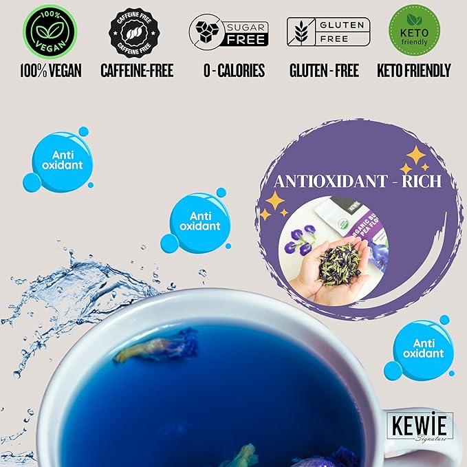 KEWIE Signature Butterfly Pea Flower Tea – 2oz Premium-Grade Blue Butterfly Pea Flower Organic Loose Leaf Tea – Caffeine-Free, USDA Organic – Natural Food Coloring – Vegan and Gluten-Free - Bloomnest