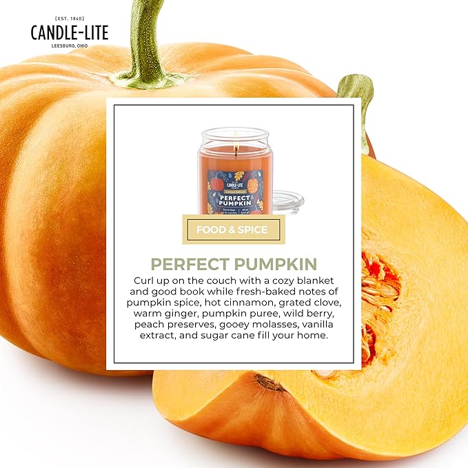 Candle-lite Halloween Scented Candles, Perfect Pumpkin, 18 oz Jar, Proudly Poured in The USA, Aromatherapy Candle, Single-Wick with 110 Hours of Burn Time, Perfect for Creating an Inviting Ambiance - Bloomnest