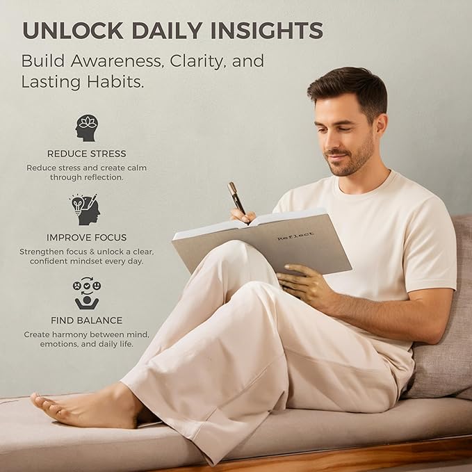 MindPanda Reflect Journal - The Ultimate Guided Journal with Daily Prompts For Gratitude, Mindfulness & Daily Reflection - Mood Tracker & Gratitude Log for Happiness & Self Care. Premium Non-Bleed - Bloomnest
