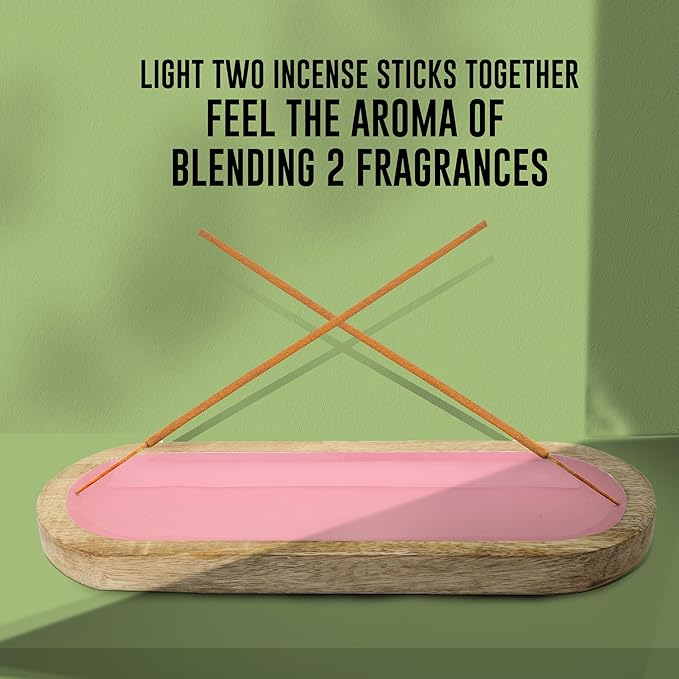 Hand Painted Pink Incense Holder-Incense Burner/Ash Catcher/Handmade Wooden Insence Tray – Modern Gift Home/Room/Kitchen Décor Size 11x4x1.2 Inches - Bloomnest